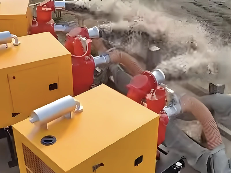 Jianghe Iwwerschwemmungspräventiounsprodukter Upgrades Dieselmotor ugedriwwe Waasserpompel Set fir effizient Iwwerschwemmungsdrainage Kapazitéit ze stäerken